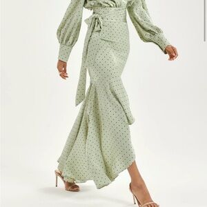 Elegant Asymmetrical Polka Dot Skirt in Mint Green